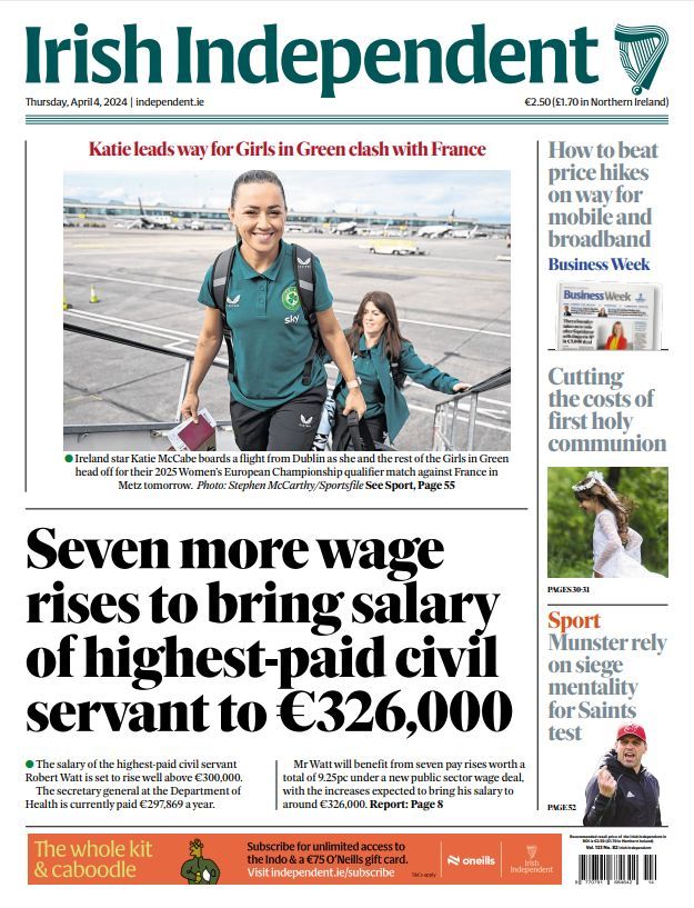 Good morning, here's the front page of today's Irish Independent