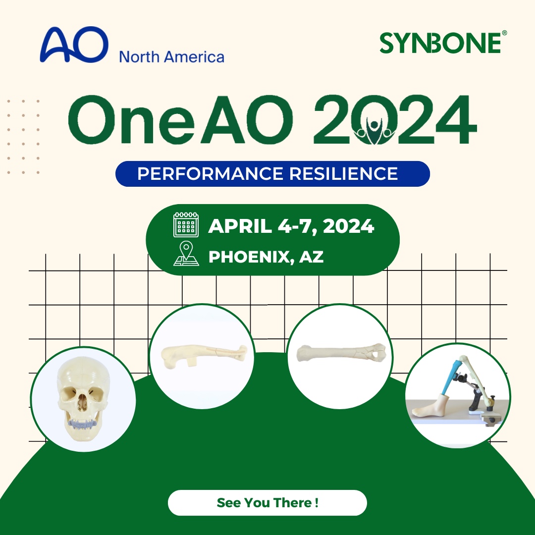 Join us at OneAO 2024 for an exclusive look at SYNBONE’s' workshop model solutions. 
We look forward to sharing an enlightening experience with you—see you soon!

Shop now 🔗: synbone.com

#CMF 
#JointReconstruction 
#Spine 
#FootAndAnkle 
#OneAO2024