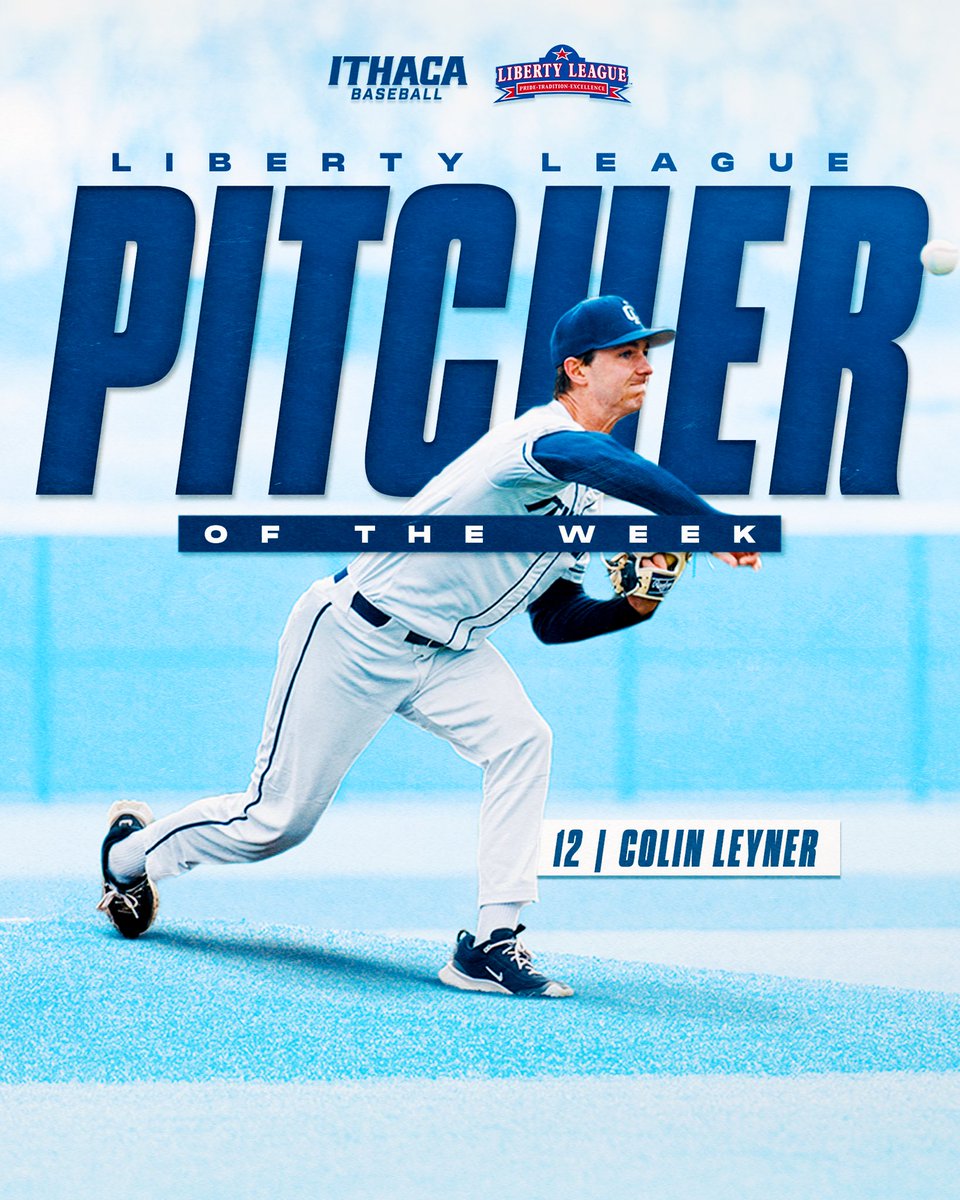 Ithaca_Baseball's tweet photo. Pitcher of the week! 

Colin Leyner has been named Liberty League Pitcher of the Week after racking up 12 strikeouts in 7 innings, allowing just one earned run on 3 hits

#GoBombers https://t.co/owgx7N2yMt