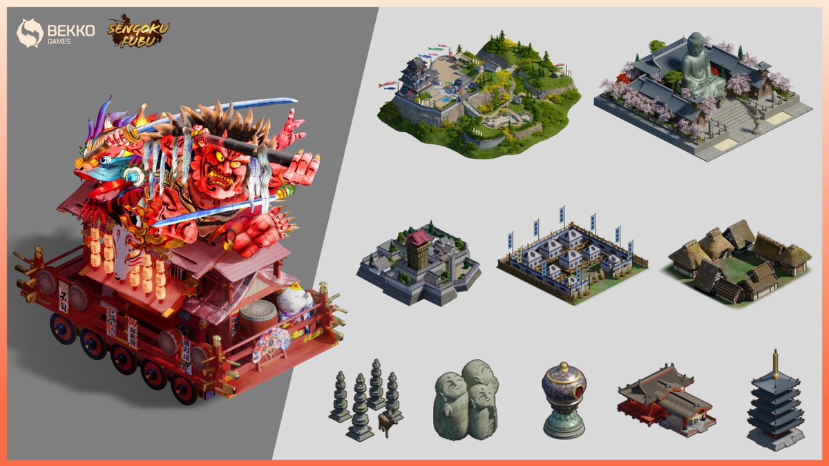BekkoGames's tweet photo. Step back into Feudal Japan with #SengokuFubu’s art, from ancient city architecture to Matsuri float. 🌸🎎🍶

#BekkoGames #BekkoArt #GameArt #GameDev #ArtDesign https://t.co/LkygznLEq9