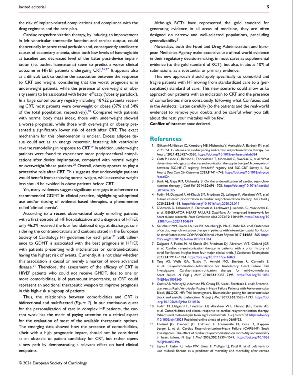 Comorbidities and CRT: Do we talk the talk or should we walk the walk?

📌#CRT has potential to improve HF outcomes but is underutilized, especially in patients with comorbidities. 

📌Trials show CRT's benefits, yet real-world evidence suggests gaps in addressing diverse patient