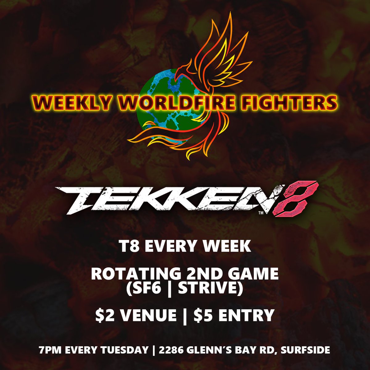 WorldFire_Games's tweet photo. Banger week after Tekken 8's new patch didn't break our weeklies(Thankfully). Starting next week our rotating 2nd games will be free entry. Come join us every Tuesday in Surfside Beach @ 7:30pm (pics are results from yesterday)

More info: https://t.co/9jjepaepbK https://t.co/Po9b779KBD