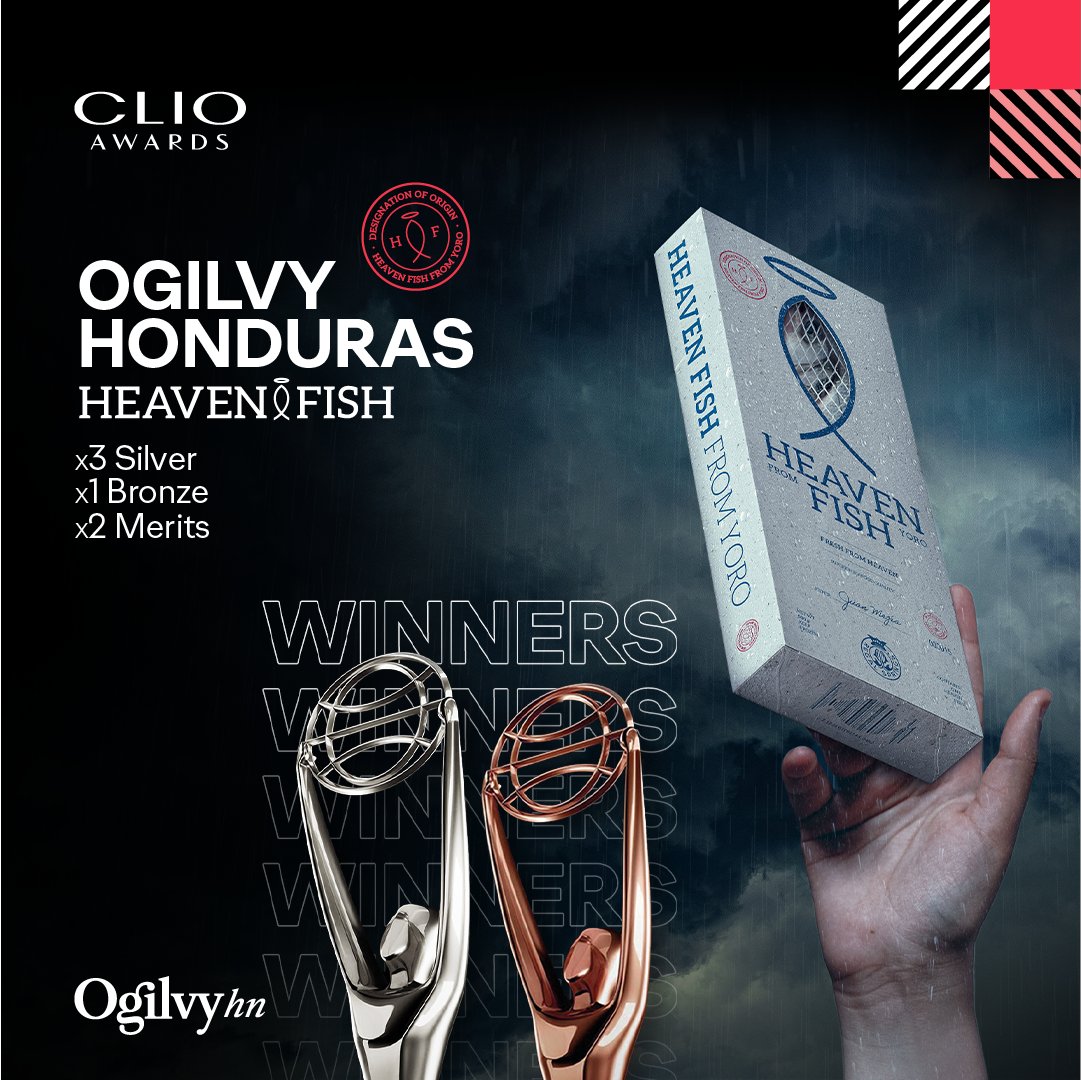 OgilvyHonduras's tweet photo. Ogilvy Honduras continúa triunfando en festivales globales con su idea Heaven Fish: Ahora obtuvimos una participación excepcional en el festival publicitario @clioawards, alzándonos con 3 platas, 1 bronce y 2 Merits.

#Ogilvyhn #Ogilvy #Honduras #ClioAwards #clio #clios https://t.co/KsiX2dyBw9