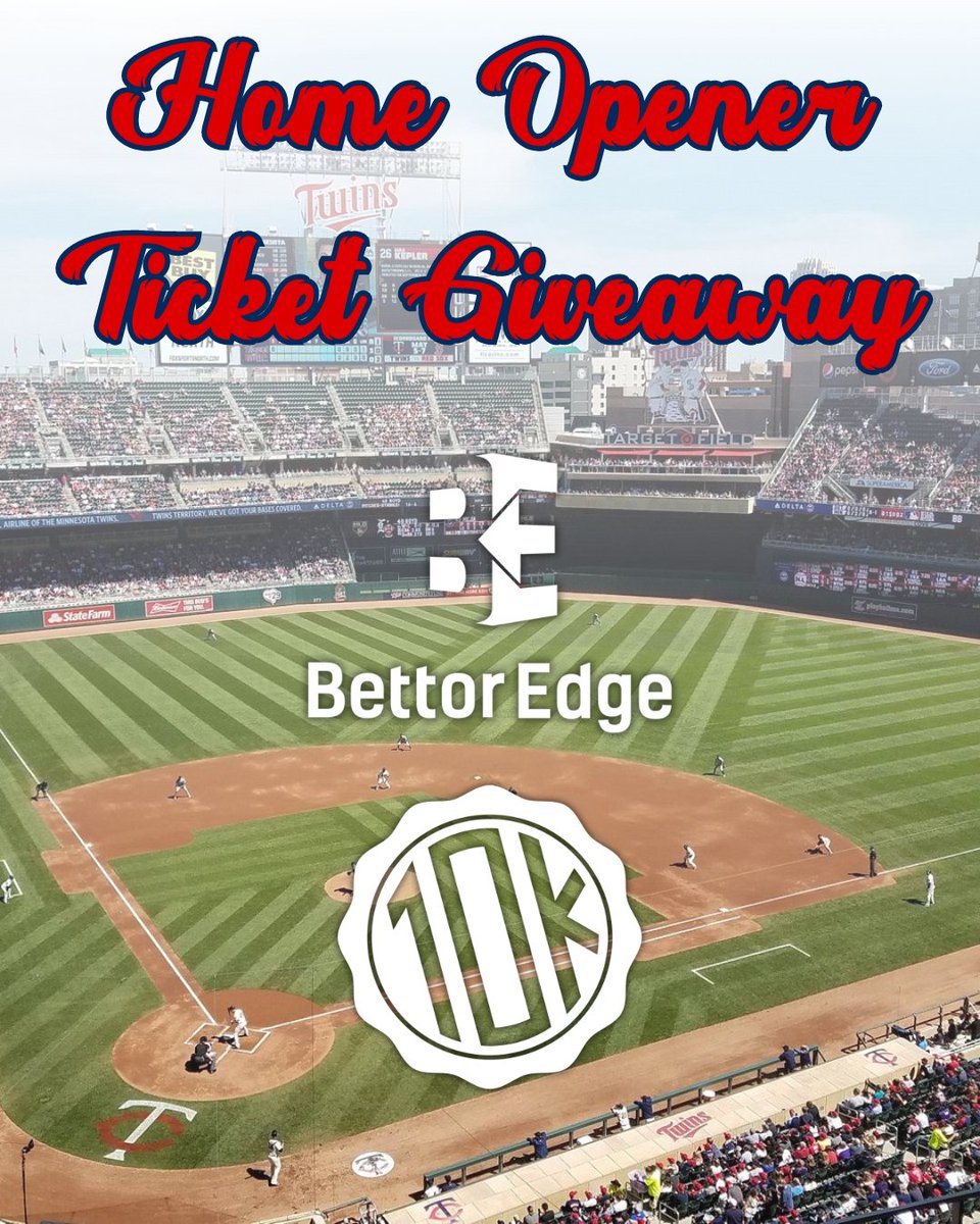 10k_Takes's tweet image. 🚨TWINS HOME OPENER TICKET GIVEAWAY🚨

We're partnering with @BettorEdge to giveaway TWO TICKETS in Legends Landing for tomorrow's Home Opener. To enter:

- RETWEET this post
- Follow @BettorEdge 
- Follow us @10k_Takes 

Winner will be chosen tomorrow at 10 AM CT. Go #MnTwins!