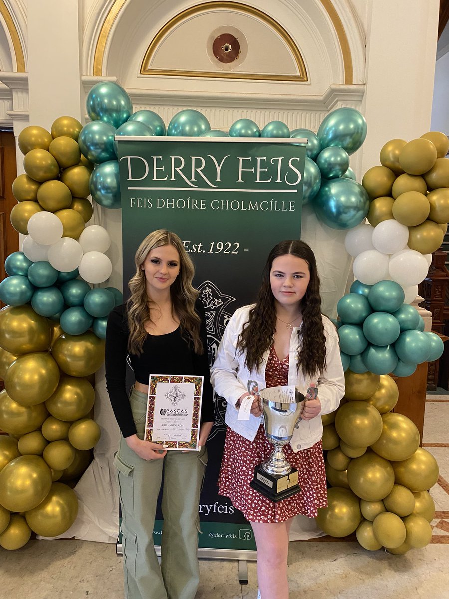 Alannah 1st Place in both Eng & Irish Song (12-14yrs), Sarah with a fantastic score of 90% in the Pop Song (14-16yrs) and both girls through to Musical Theatre final. Lauren 1st in Opera Song and 3rd in Pop Song and qualifies for the Fr McDaid Cup❤️ @derryfeis