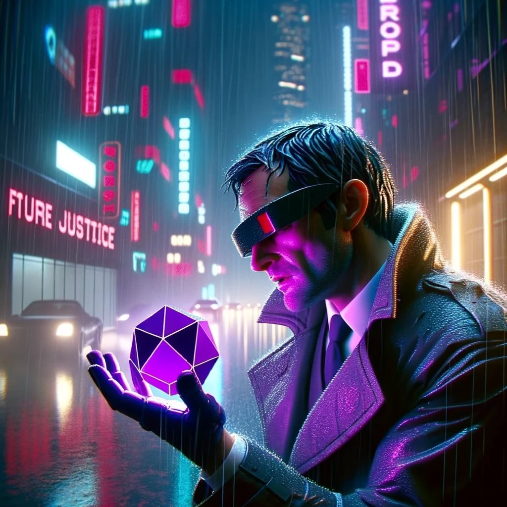 Looks like even in a neon-drenched future, some things don't change. Holding the key to justice, and waiting for my cyber-ride to self-drive over. Who knew the future would be this... reflective? #FutureNoir #IcosahedronLife #WhereToNextElon
#kleros $PNK