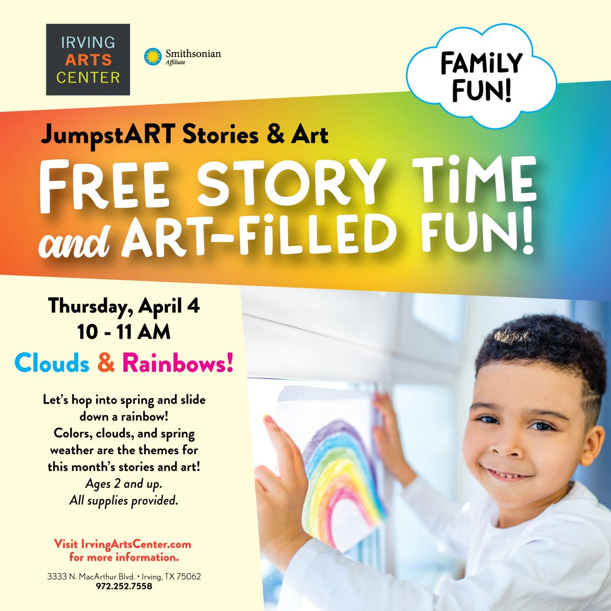 Don't forget to stop by for April's JumpstART tomorrow! THIS IS OUR LAST UNTIL SEPTEMBER! WE WILL BE CLOSED FOR RENOVATIONS MAY - AUG