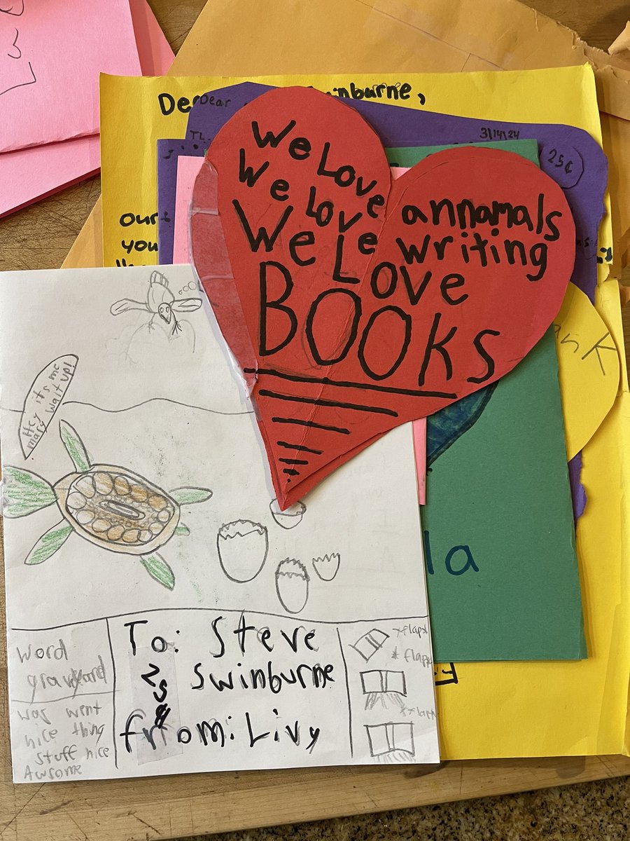 For over 25 years I’ve visited schools across America and around the world. 100s of schools and more kids than I can count. These cards, these letters, this art of giraffes, sea turtles, “King Steve” never, ever gets old. #schoolvisits #SchoolLibraryMonth #books #kidlit #library