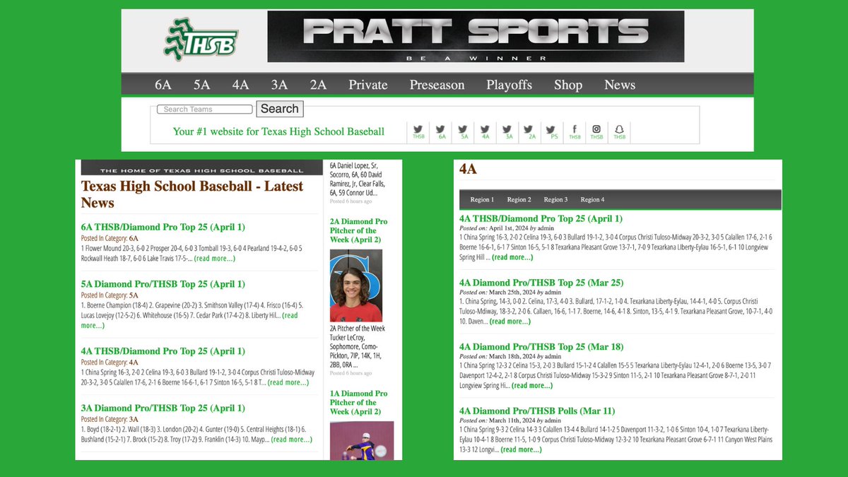 For ALL your Texas high school baseball news and information, be sure and check out the BEST baseball website in the world!!!!! I love this site and use it daily. txhighschoolbaseball.com