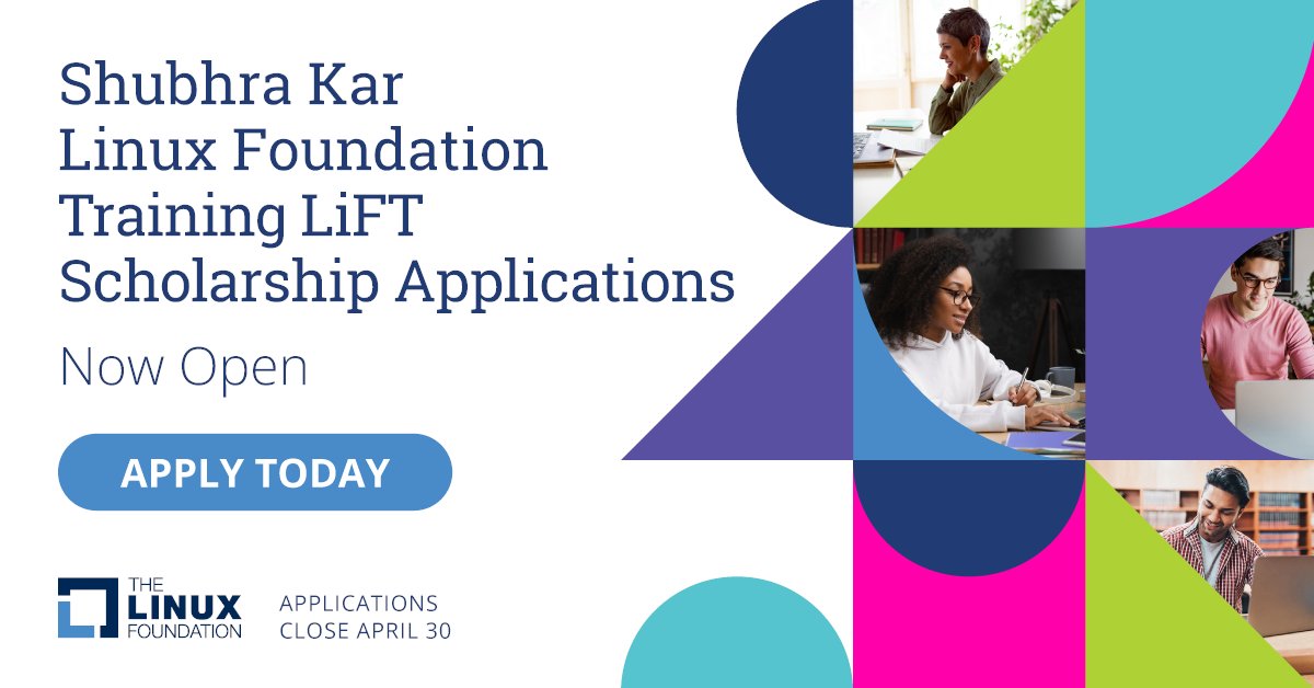 Linux Foundation 🐧 LiFT Training Scholarship ☁️ Applications Now Open! 16 categories for 2024. Apply today: hubs.la/Q02rKMMQ0 *️⃣ Deadline: April 30 #Linux #CloudNative #RISCV #OpenSource #CyberSecurity #NodeJS #Hyperledger #Scholarship #Kubernetes #DevOps