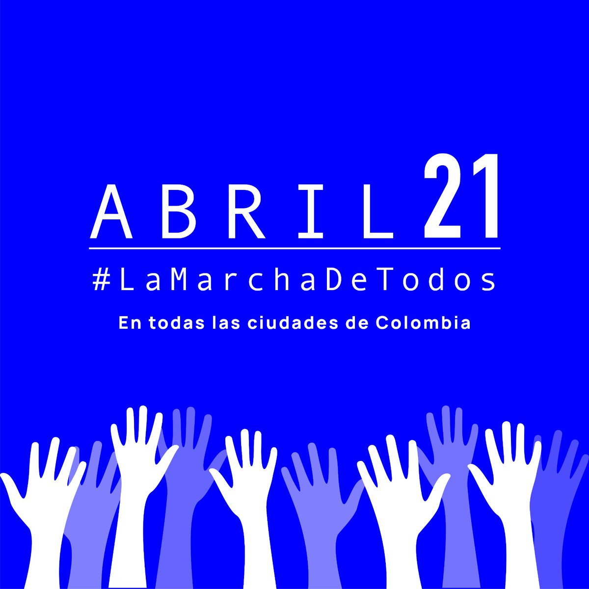 DiegoASantos's tweet photo. #LaMarchaDeTodos domingo 21 de abril. No hay color político, (NO) debería haber tarimas, al menos en Bogotá; es la unión de más de un millón de colombianos. Aún estamos a tiempo de detonar un sentimiento, movimiento navional de unidad frente a los días difíciles que se avecinan y debemos sortear.