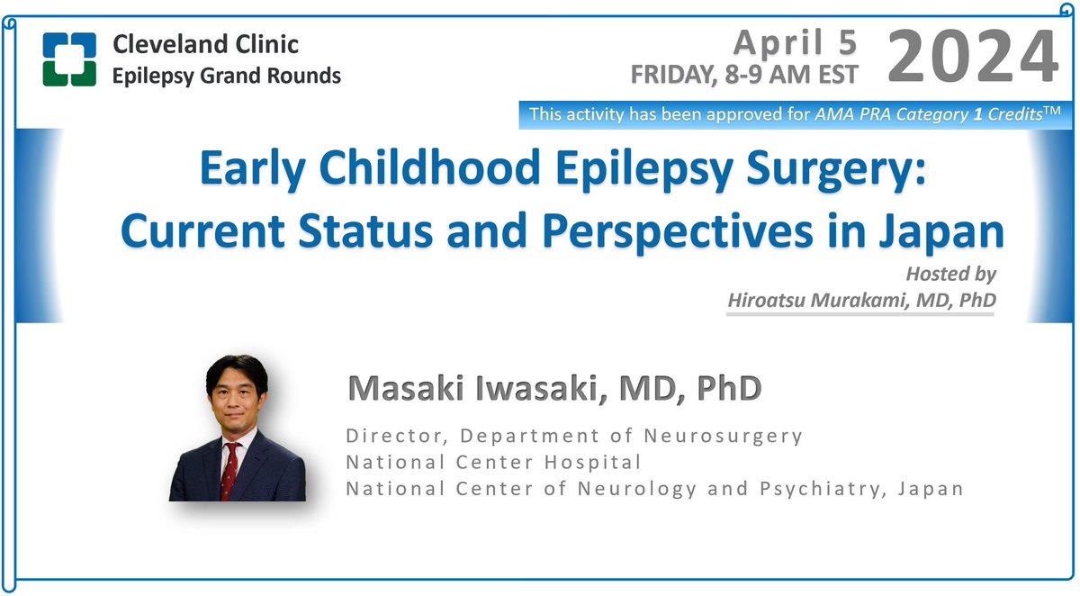 We look forward to hosting our distinguished alumni, Dr Iwasaki to speak on early childhood epilepsy surgery in Japan! Don’t miss this Friday’s grand rounds! Link: cmrccf.webex.com/cmrccf/j.php?M… Webinar number: 2430 813 2713   ‼️Webinar password: epilepsy