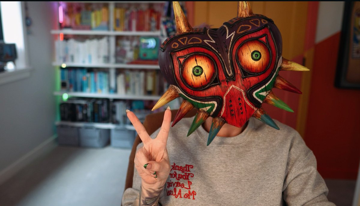 Someone asked if Majora's Mask purely decorative. For the most part, it is, but you can actually wear it to run your team meetings too.