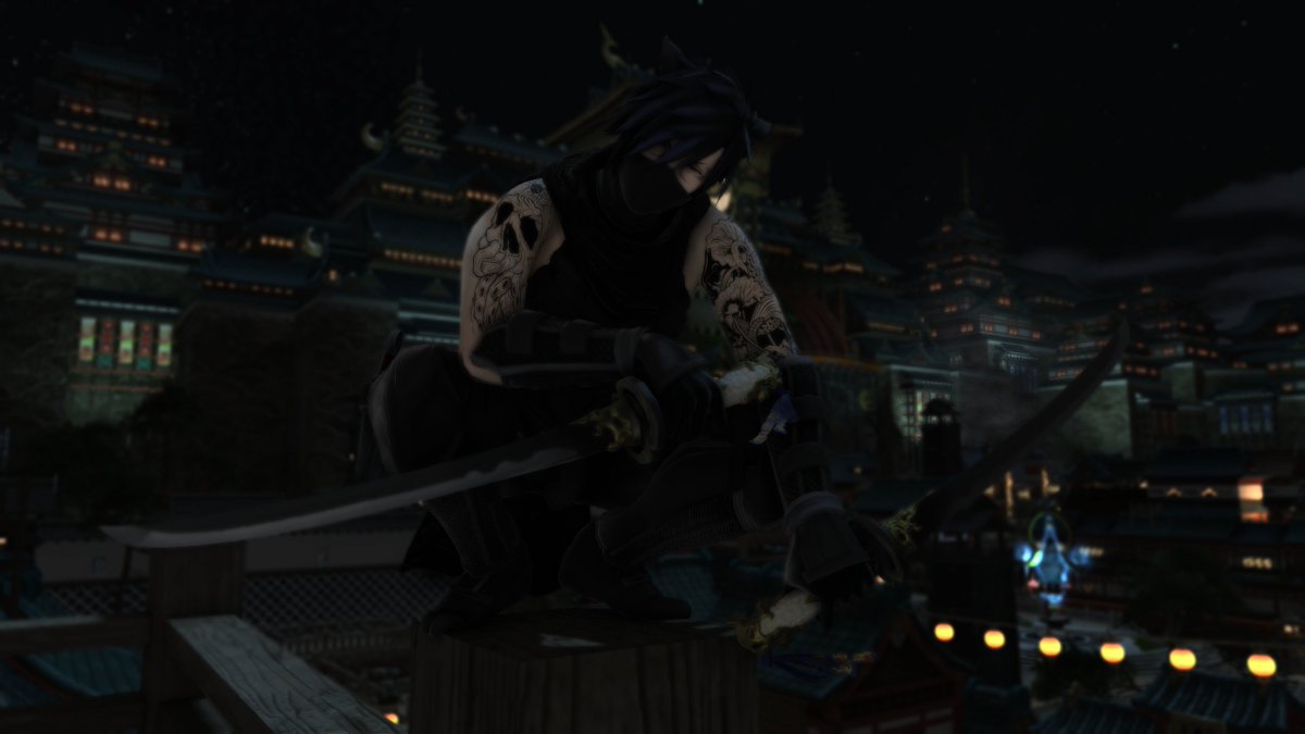 oni_ninja's tweet photo. I'm watching you!🥷

So this is my first attempt to make something new with modded posing, gear, shaders, etc. I hope you like it🖤

#ffxiv #ninja #miqote #screenshot #gpose #kugane https://t.co/C6IimTbWga