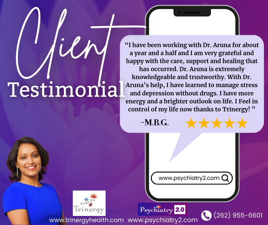 Go beyond symptom management and learn how functional medicine/Ayurveda approach of Trinergy team addresses the root causes of your health concerns. Schedule a consultation today!

#Trinergy #Psychiatry2 #HolisticHealing #GoodMentalHealth  #IntegrativePsychiatry #Testimonials