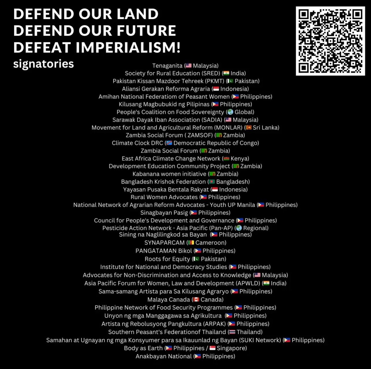 Tahun ini, day of the landless memperjelas bahwa perjuangan masyarakat pedesaan untuk mendapatkan tanah adalah bagian dari perjuangan masyarakat yang lebih besar melawan imperialisme.

#DayOfTheLandless #NoLandNoLife and #OurLandOurResistance