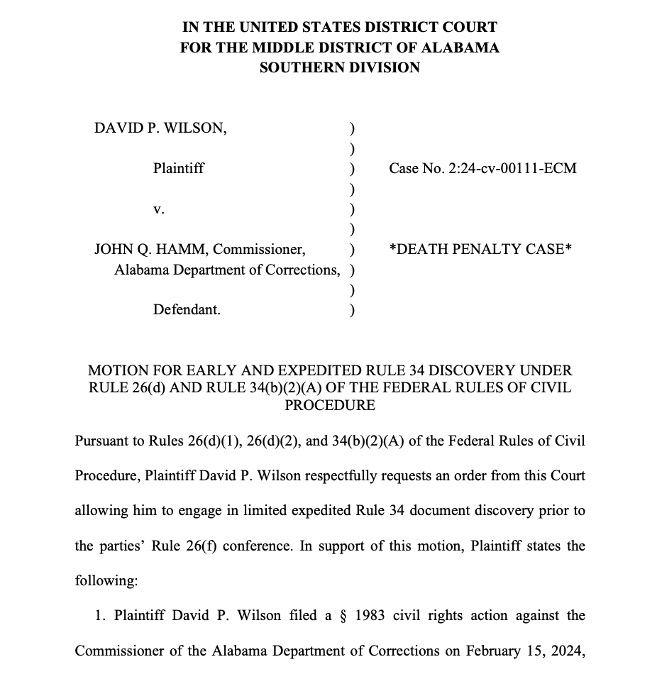 At the IJS, we just moved for expedited discovery in our §1983 challenge to Alabama's use of nitrogen gas. The litigation needs to move fast now that Alabama is seeking a second gas execution despite the horror of that first human experiment. Pleadings: cccct.law.columbia.edu/content/david-…