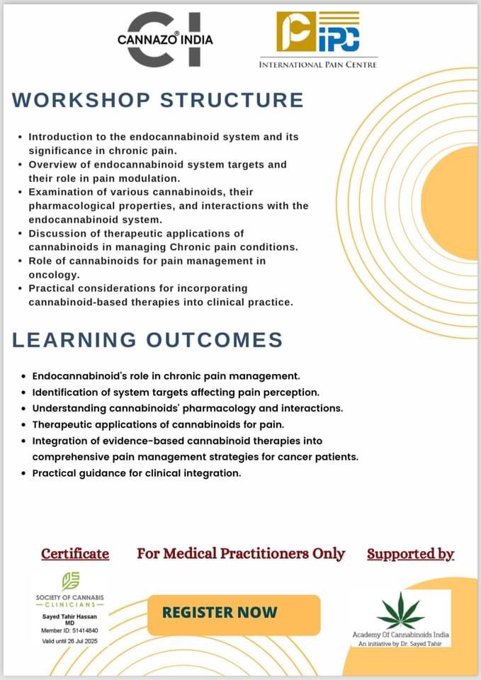 Learn about clinical use of cannabinoids in pain and palliative care… 
Here’s full day of training.. Limited seats
For registration scan the QR code below or call 
+91-9993336525
#internationalpaincentre #removemypain #DrAmodManocha #cannabinoids #PainTraining#cannabinoidsinpain