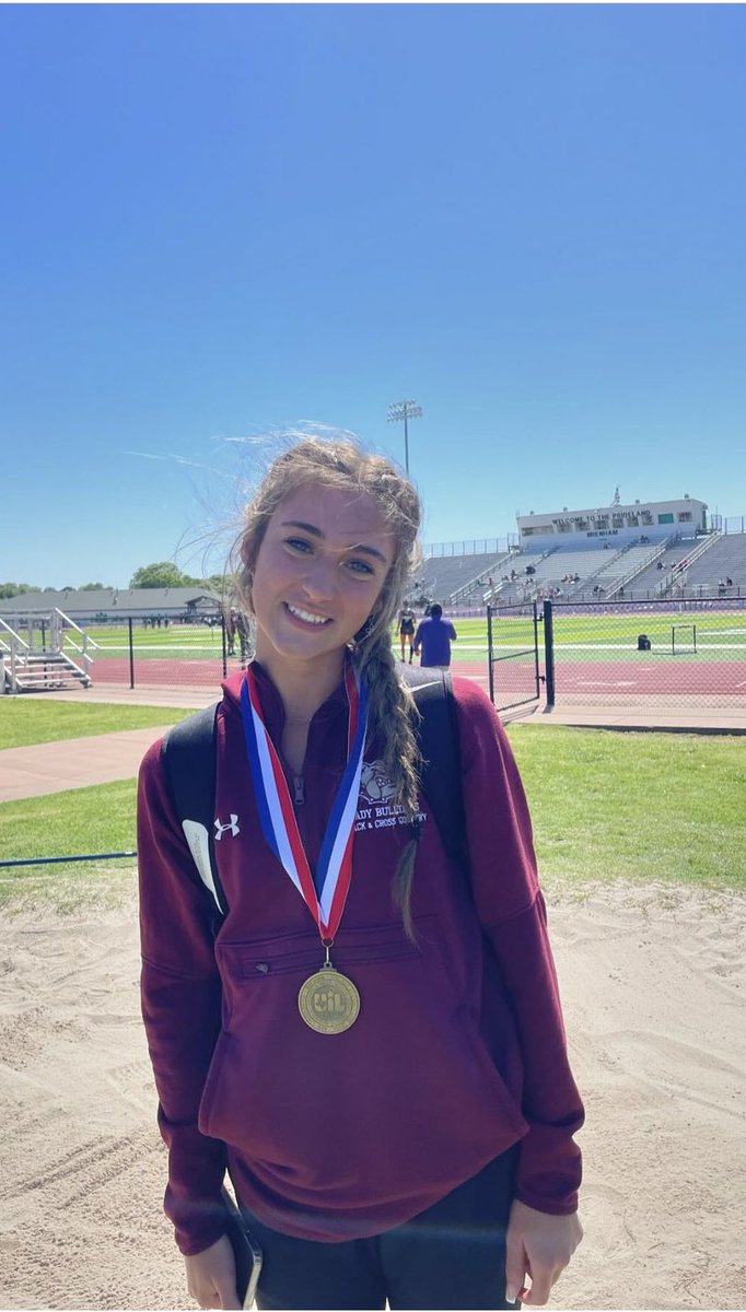 hannah_cleve71's tweet photo. After District Meet day 1, I came home as the district champion for long jump with a new PR of 17’6.5. Day 2 tomorrow!! https://t.co/cMLkL1XXHM