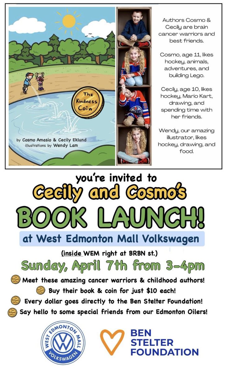 Come say hi and pick up your book this Sunday at Volkswagen, West Edmonton Mall or you can buy your book here: benstelterfoundation.myshopify.com