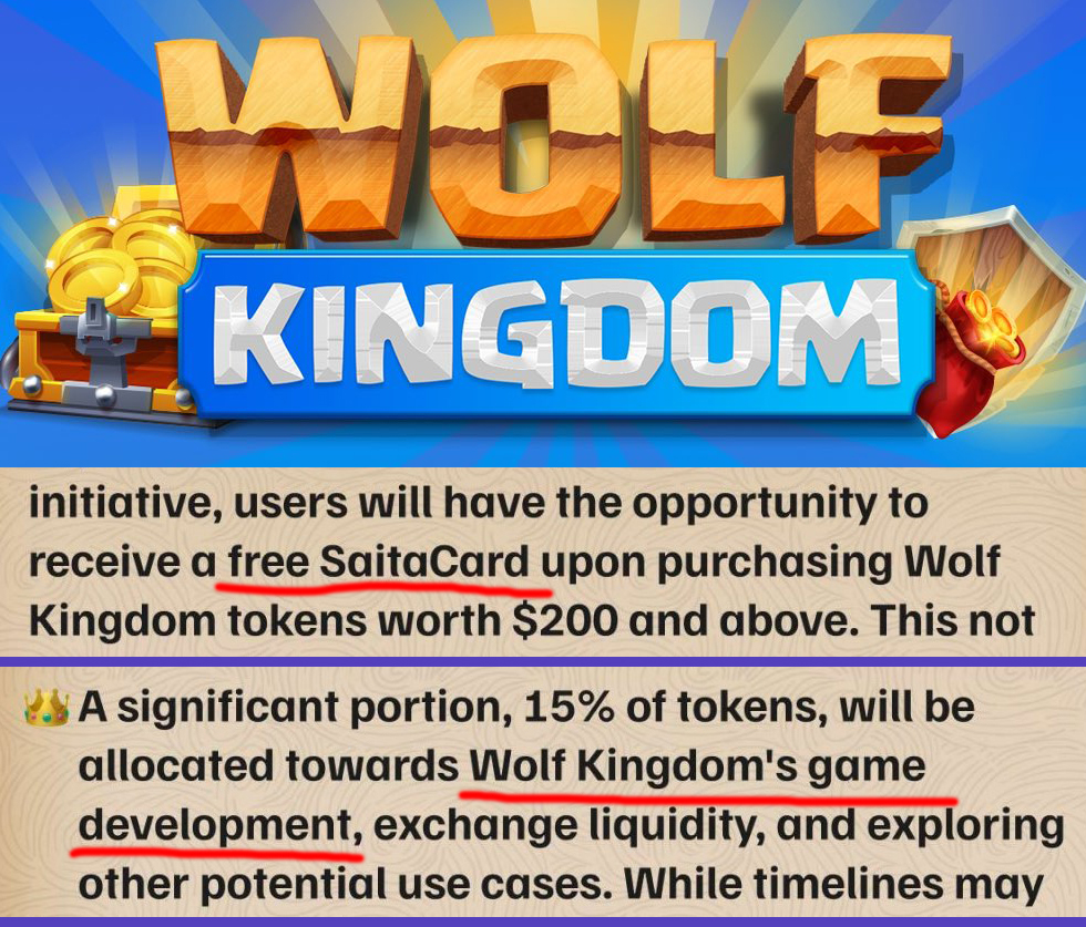 #SaitaChainCommunity 2 great things I noticed in the whitepaper for #WolfKingdom is the free physical Saitacard with $200 investment.  If you wanted the card it is a no brainer. And noticed this is going to also be a game in development. Cool Cool Cool.