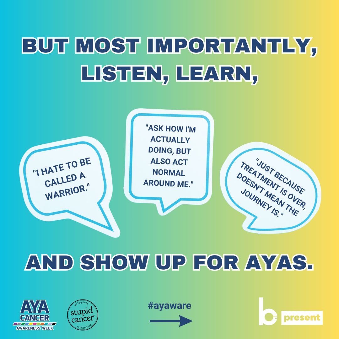 Ready to support AYA patients and survivors? 🌟 
Knowing how to be there and show you care can be overwhelming. That's why we've gone straight to the source – our community! 

They've shared insights on the support they value most during their cancer experience. 💡 #AYAware