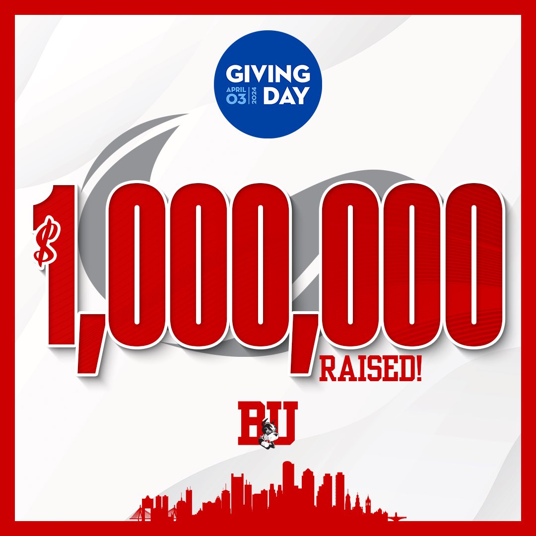 THANK YOU, TERRIER NATION‼️ We’ve hit the $1M mark for the 7️⃣th straight Giving Day thanks to your incredible support! And there’s still 5 hours left - Giving Day ends at midnight Pacific time! GoTerriers.com/GivingDay #ProudToBU