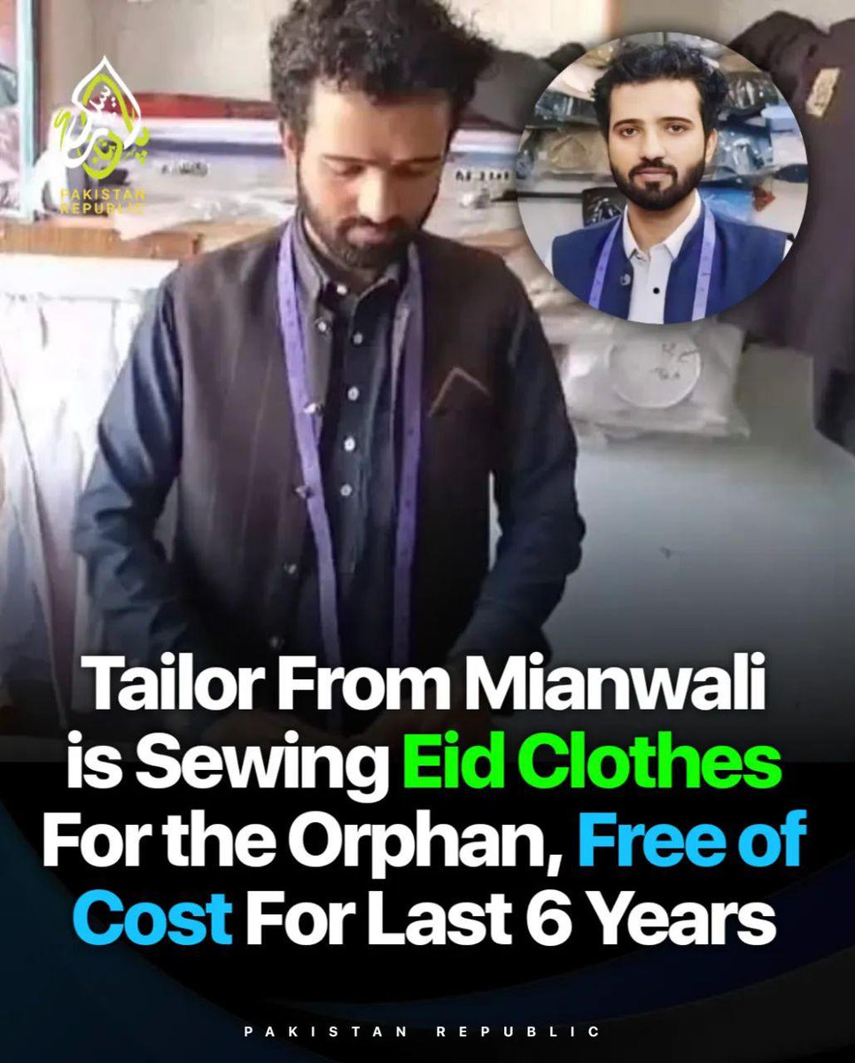 Tailor master of Mianwali, Qaisar Hasan has been stitching the clothes of the orphans free of cost along with 200 rupees Eidi to every orphan till the orphan turns 18. 

He saves the data of the orphans after verifying two documents; birth certificate of the orphan and the death