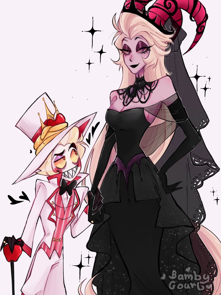 Goth majestic queen with her shortass king✨ #HazbinHotel #HazbinHotelLucifer #HazbinHotelLilith #Lucilith #HazbinHotelFanart #luciferxlilith