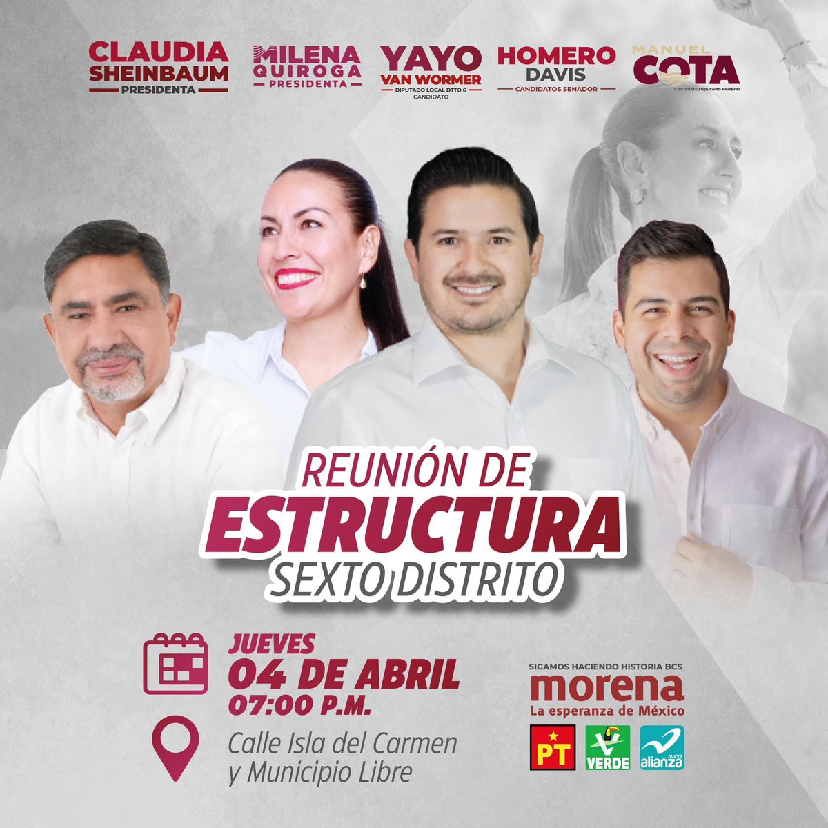 YayoVanWormer's tweet photo. El equipo 4T reunido en el #SextoDistrito, acompáñanos mañana en nuestra reunión de estructura. ¡Vamos 5 de 5! #SigamosHaciendoHistoria https://t.co/TLxjDsZgrb