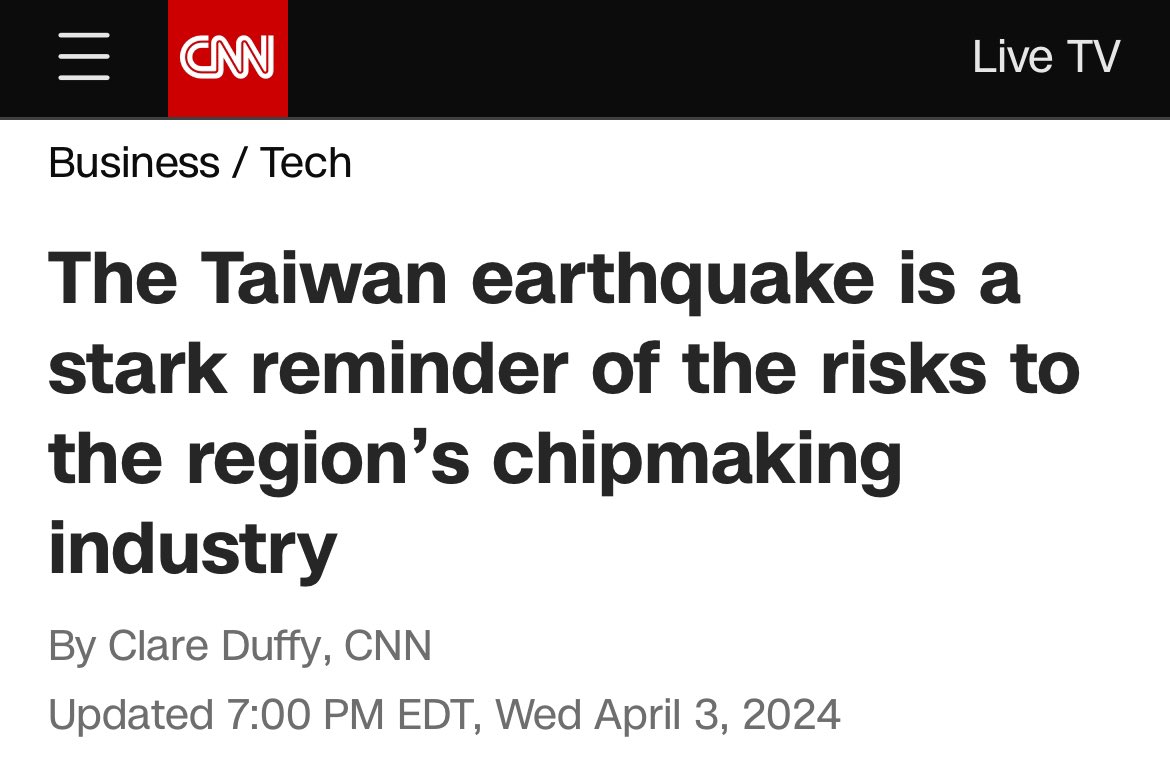 We’ve seen not just #TSMC but almost all semi/electronic firms based in #Taiwan say no to minimal impact on operations after the magnitude 7.2 earthquake. Just a fact that needs to be taken into account about when choosing news angles.