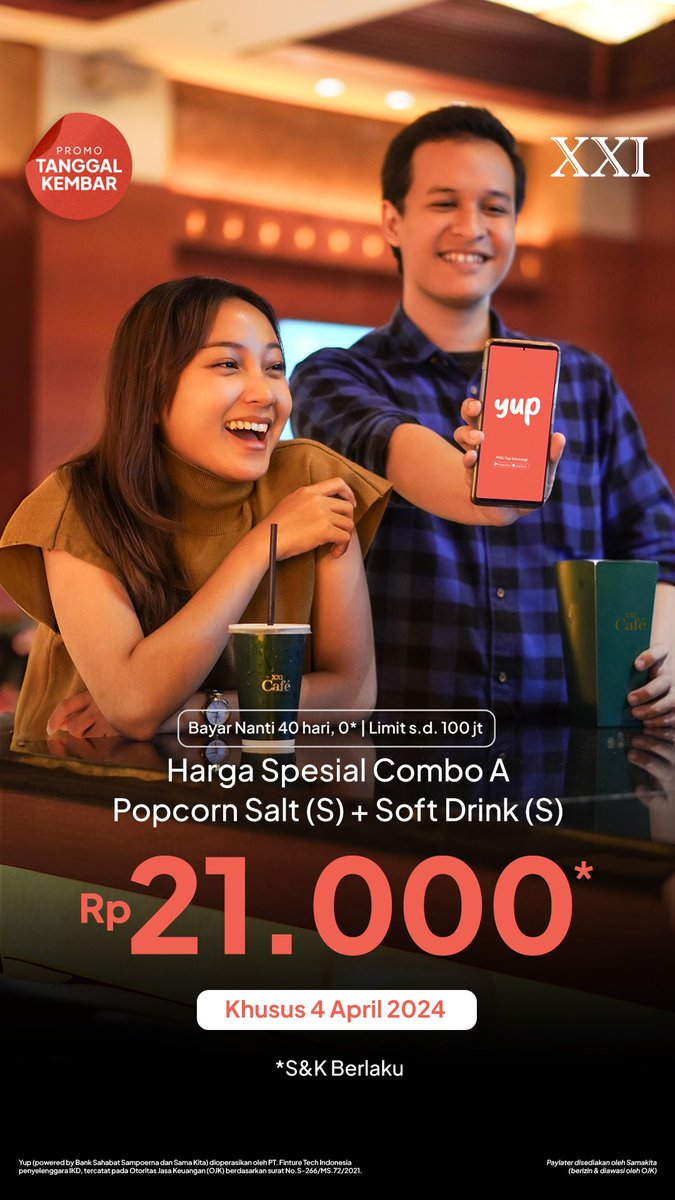 thinkyup_id's tweet image. PROMO TANGGAL KEMBAR! Khususss hari iniii
Kalau main ke @cinema21 hari ini, jangan lupa pakai Yup biar dapat Harga spesiall ini😁 

#Yup #AggregatorForBetterPaylater #promoxxi #promopopcorn