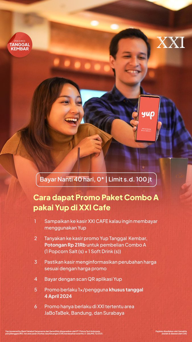 thinkyup_id's tweet image. PROMO TANGGAL KEMBAR! Khususss hari iniii
Kalau main ke @cinema21 hari ini, jangan lupa pakai Yup biar dapat Harga spesiall ini😁 

#Yup #AggregatorForBetterPaylater #promoxxi #promopopcorn