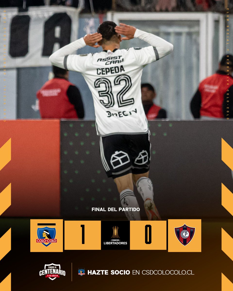 CSDColoColo's tweet photo. 𝐍𝐎𝐂𝐇𝐄 𝐄𝐗𝐂𝐄𝐏𝐂𝐈𝐎𝐍𝐀𝐋 𝐄𝐍 𝐌𝐀𝐂𝐔𝐋 🤩

Colo-Colo venció a Cerro Porteño con misilazo de Lucas Cepeda ⚽ Sumamos nuestros 3 primeros puntos en casa en esta Copa Libertadores de América🏟️ ¡GIGANTE CACIQUE! 🤟🏽🔥 https://t.co/h2BjrRQQv0