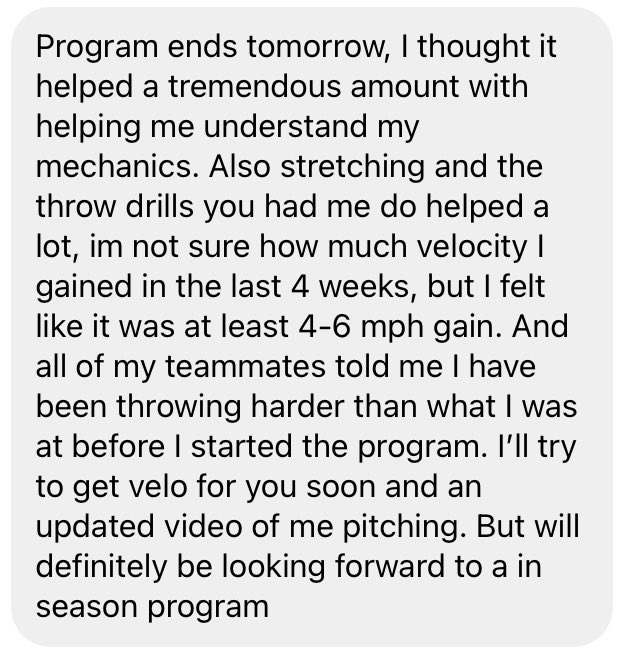 Love the feedback from our athletes! Sometimes with remote clients like this one we don’t get to see them live at all during programs. Wondering how this athlete made this kind of progress in 4 weeks? Checkout the link in our bio and our website for more. #baseball #hardwork