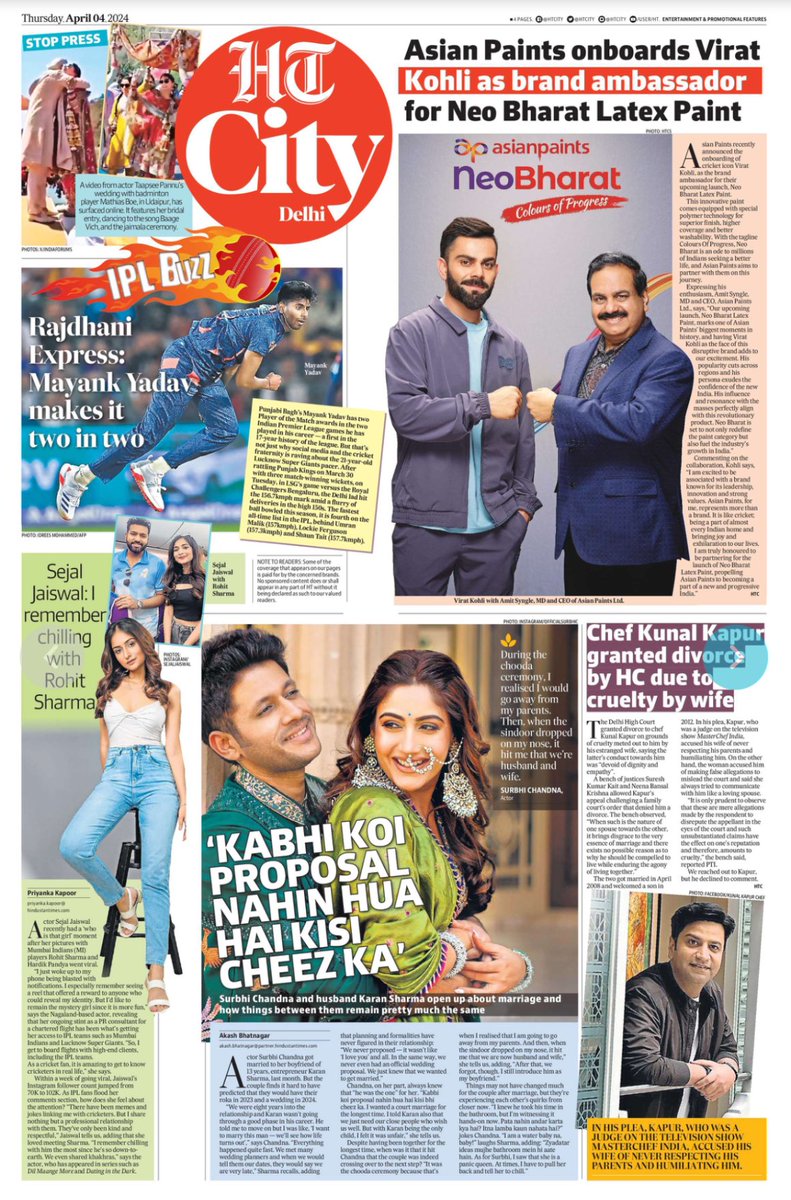 Read all the top news from the world of entertainment and lifestyle in today's HT City! 

#ViratKohli #TaapseePannu #SejalJaiswal #IPL #SurbhiChandna #KunalKapur