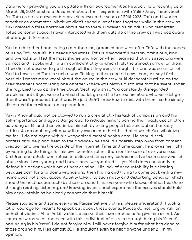 DATA_1309's tweet photo. Talking about it on my main account because fuck it. People deserve to know. Again, please support Tofu / Futaba - I cannot express enough how revolting it is that the scum is trying to "come back" of all things. 

About - SirCutieYuki / AndyLineart https://t.co/0AnlLKz0L3