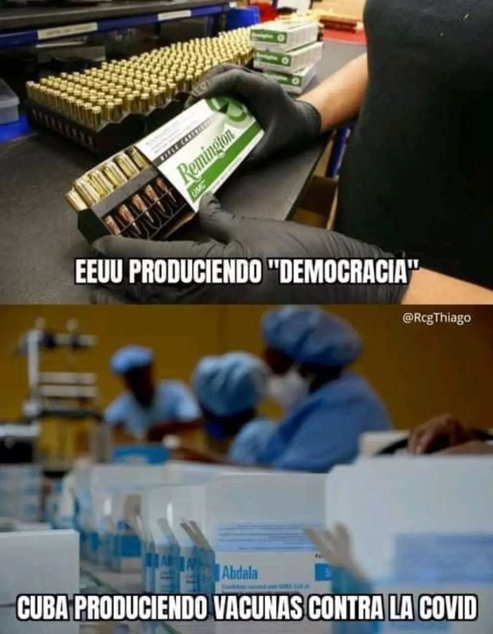 🇺🇸: mayor productor d armas 🇨🇺: mayor productor d vacunas. #MejorEsPosible #MejorSinBloqueo CUBA=AMOR
