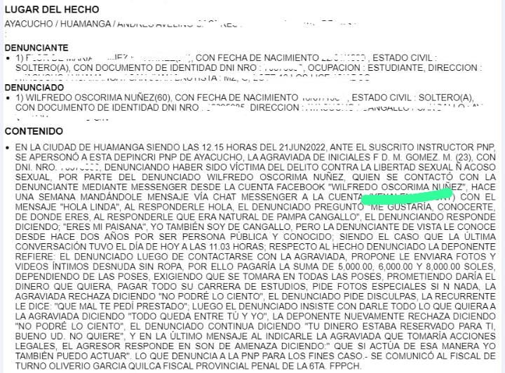 AlonsoRamosG's tweet photo. Lo último. Denuncia por presunto acoso sexual contra Wilfredo Oscorima, gobernador de Ayacucho, sigue abierta. Mujer de 23 años lo acusa de ofrecerle 8 mil soles a cambio de que le pase fotos y vídeos desnuda en una cuenta de Facebook. Oscorima niega los cargos. #OcurreAhora https://t.co/4MMB5RoqA3