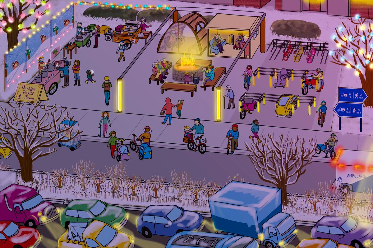 #Placemaking 's been the ❤️ of <a href="/OurGreenway/">Our Greenway</a>. Y create a safe &amp; comfortable roadside nook for people 🚶 🚲 🛴 if there is nowhere to sit and catch up with 👫👨‍👩‍👧‍👧? 

For a comfortable nook all year round; worked with ZOEM.bike to design an adaptable food trike!

(2/5)