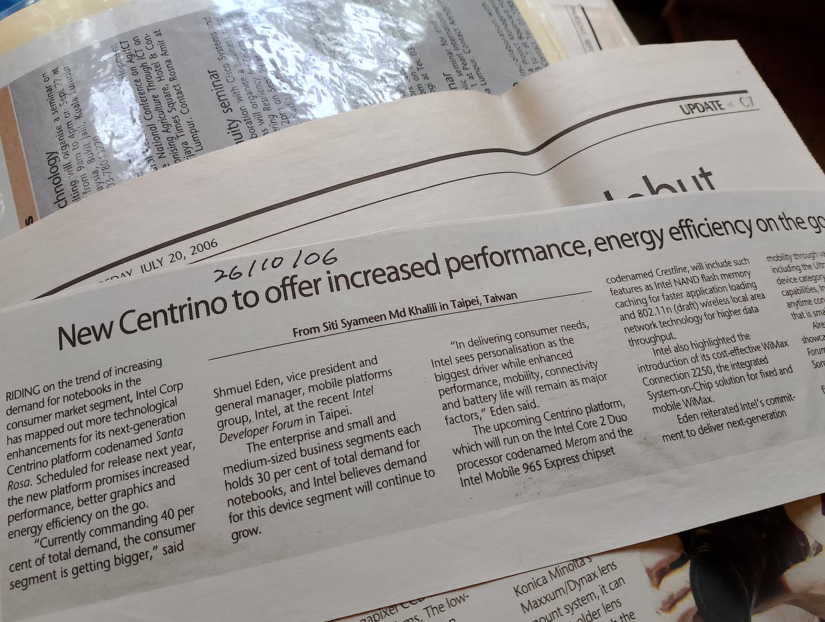 SyameenKhalili's tweet image. Headlines, in tech, back then. 

&quot;New Centrino to offer increased performance, energy efficiency on the go&quot;.

#IDF2006 
#Core2Duo
#codenameMerom