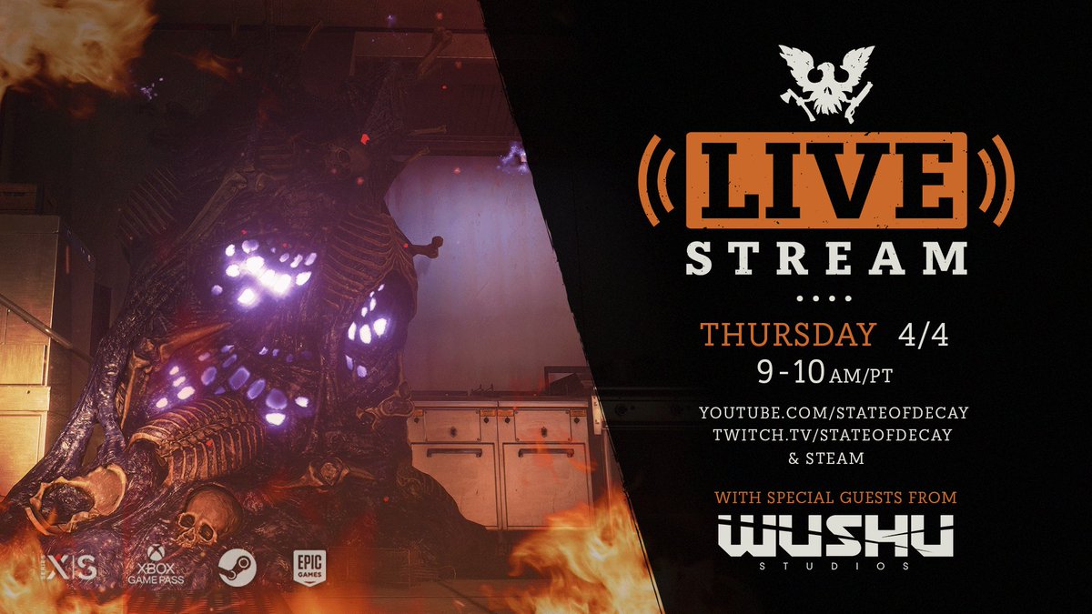 StateOfDecay's tweet photo. Excited to welcome Ian and Stepheno from @wushustudios on tomorrow's stream. The gang will be walking you through the changes from #Update36! You won't want to miss this!
See you at 9AM PT/5PM BST. 🙌🏽
🎮https://t.co/TjCL2yXGc5
📺https://t.co/5BAvnVg1vZ https://t.co/htUAXJgltZ