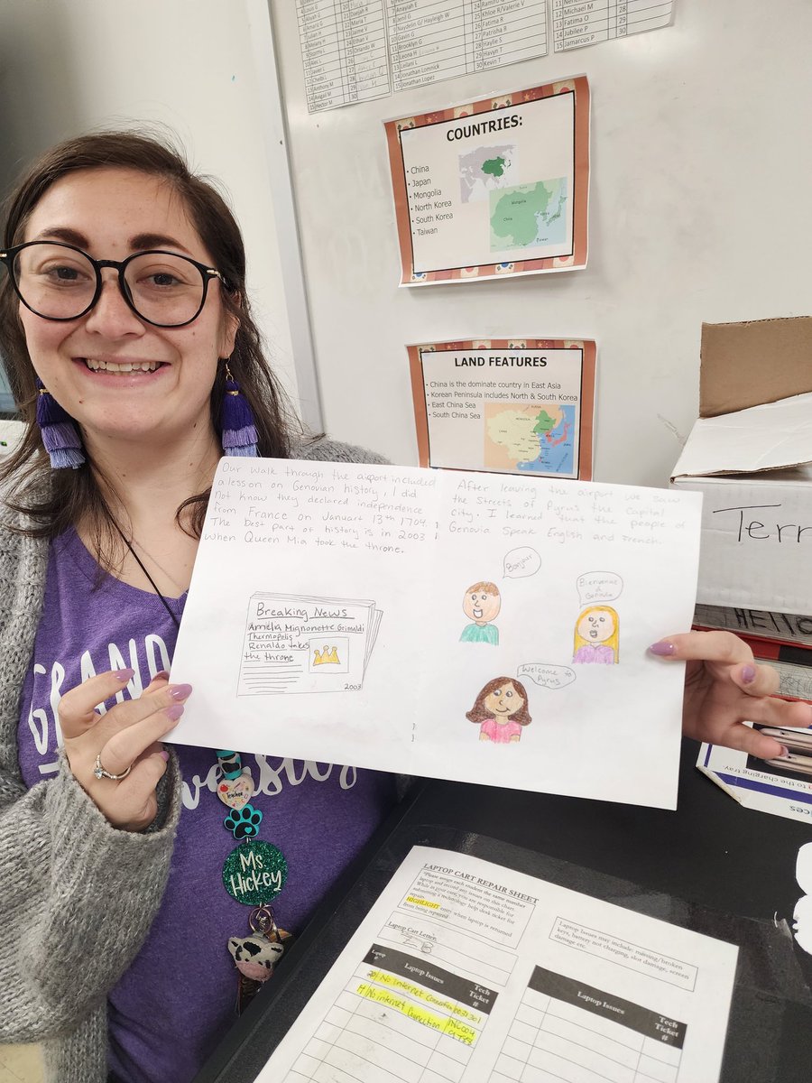 I am so proud of the teacher and this student! The teacher modeled expectations and incorporated writing in her World Geography assignment! Task: Create a short story on a country in Asia! Excellent!