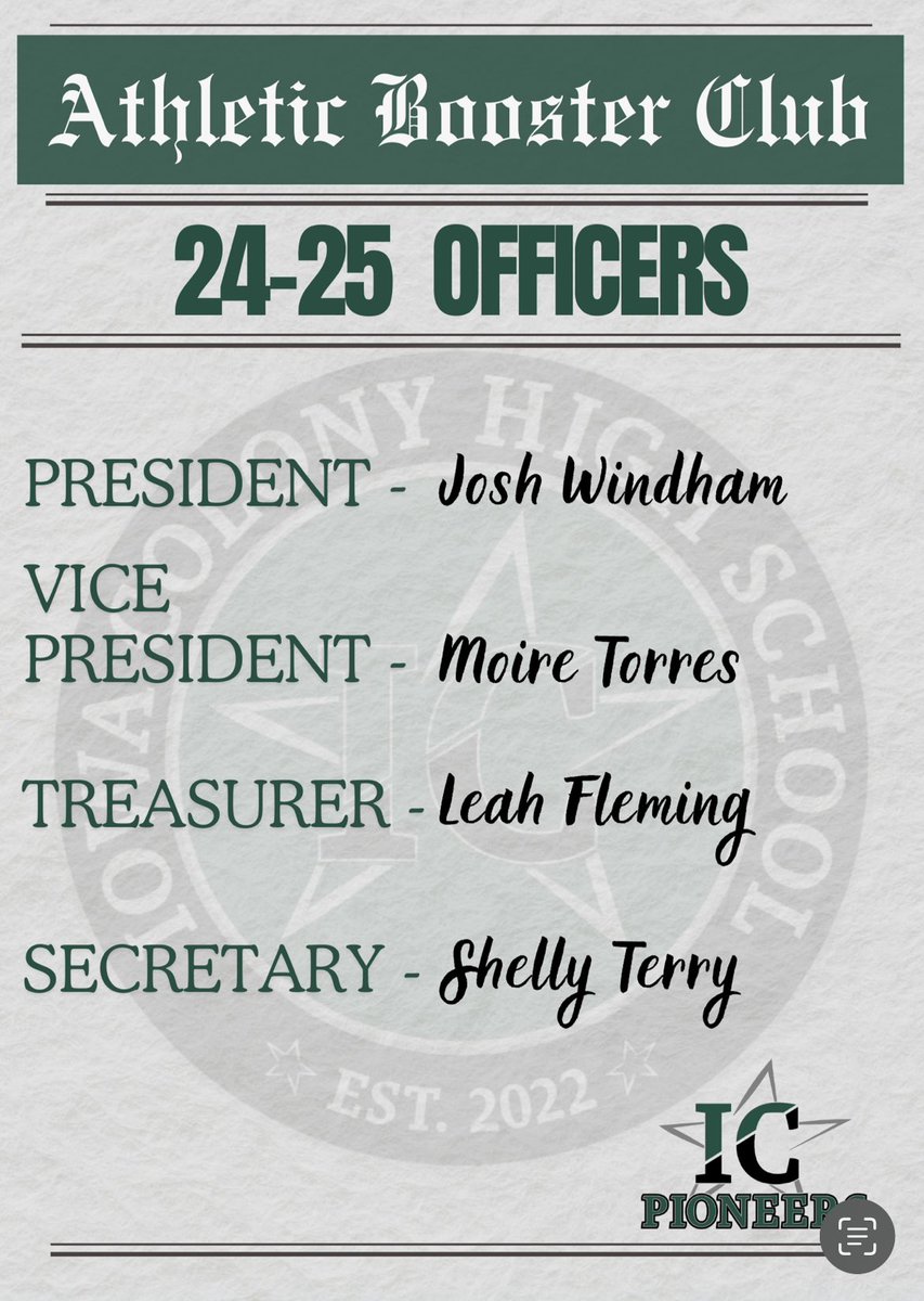 Congratulations to the new <a href="/ICHSBOOSTER/">Iowa Colony HS Athletic Booster Club 🏈🏐📣🏀⚾️⚽️</a> board members. The previous broad did a great job of helping our student athletes. I look forward to continuing to serve with the new members.  #blazethetrail