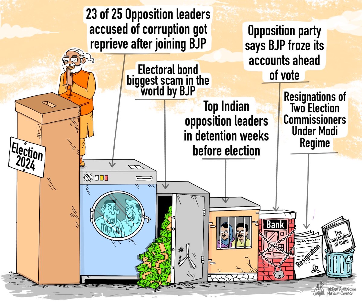 IAMCouncil's tweet image. The dismantling of democracy, rule of law, pliant mainstream media, concerns around EVM manipulation and the brutal stifling of dissent. Can there be a free and fair elections in India?

#DemocracyInQuestion #IndiaElections