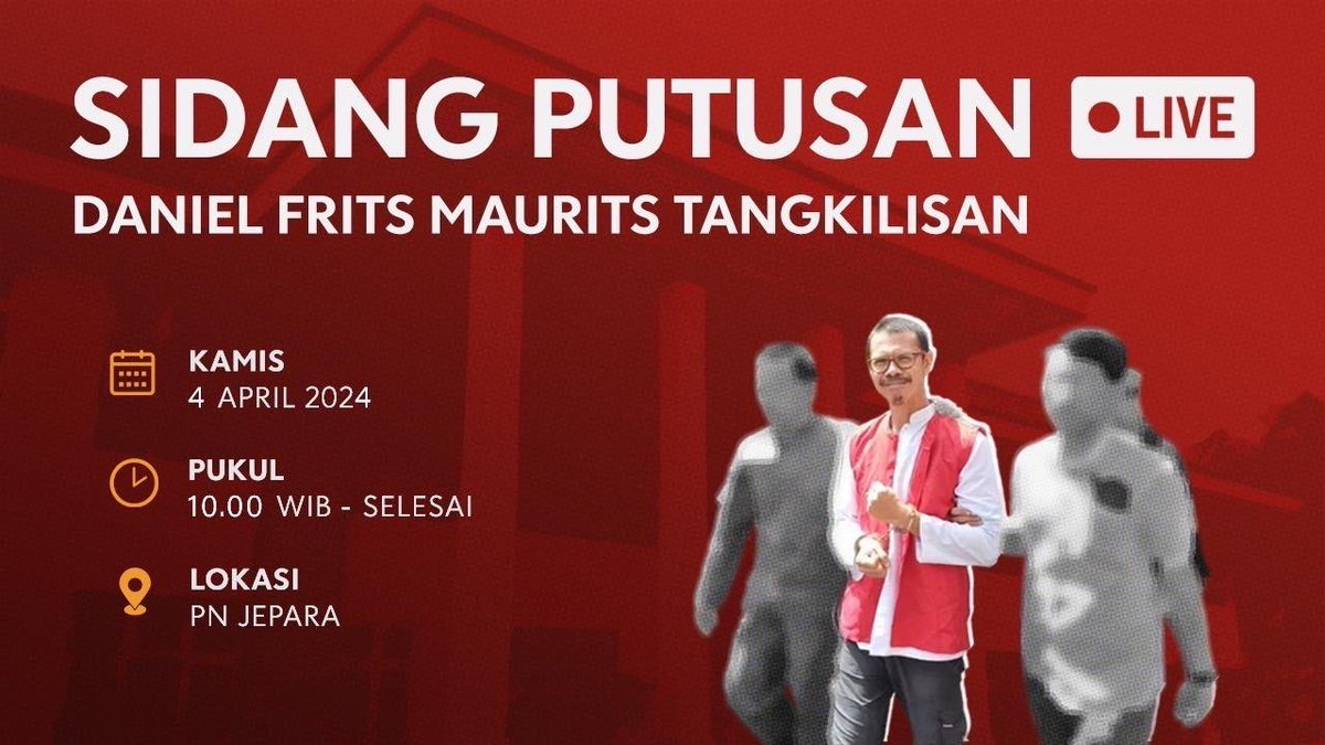 Sidang putusan kasus kriminalisasi aktivis lingkungan hidup Karimunjawa, Daniel Tangkilisan, dapat disaksikan juga di Youtube SAFEnet Voice ya kawan-kawan! Link youtube: bit.ly/putusandaniel