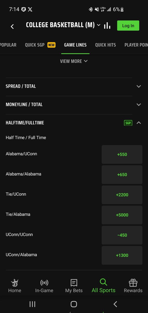 TheLocalLegend's tweet image. Real bookmaking clinic by @DKSportsbook how do u offer -450 on UConn 1H / UConn full game double result when its only -395 (also a bad price) on the 1st half ML alone.  "Add another leg for 55 cents only at Draftkings!" Should be their new slogan.