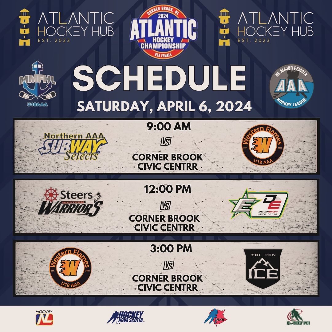 Western Warriors host the 2024 U18 Female Atlantic Hockey Championship beginning tomorrow. Who will represent Atlantic Canada at the 2024 Esso Cup in Vernon, BC?

#U18FemaleAtlantics2024 #AtlanticHockeyHub