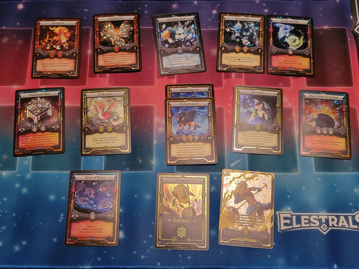 craigeh's tweet image. Just wrapped up opening my first @Elestrals booster box. Pleased with these holo pulls. @aDrive_tK #Elestrals #firstedition