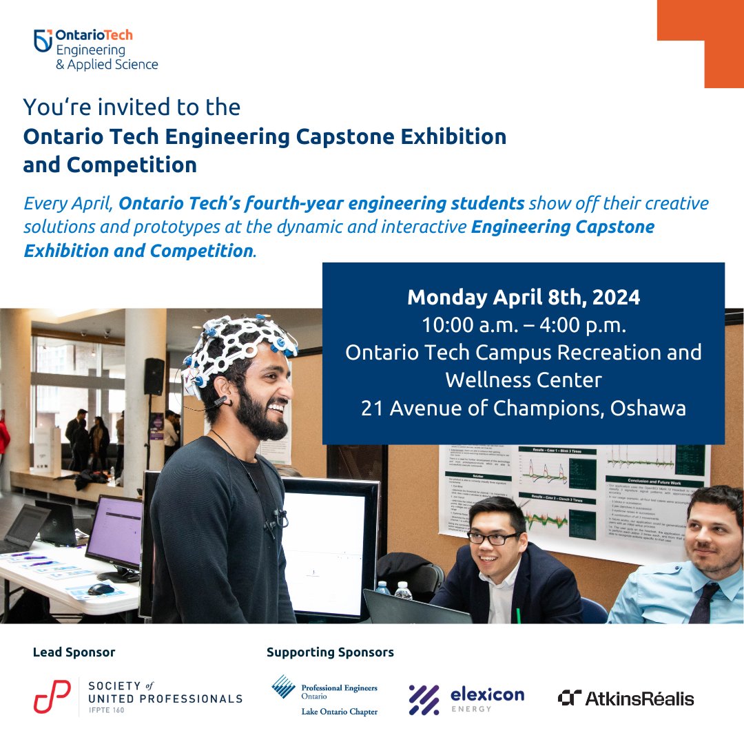 Join us for the annual Capstone Exhibition and Competition! Monday, April 8th from 10 am - 4 pm in GYM 3/4/5 see what over 450 final year engineering undergraduates have been working on this school year. Over 80 teams will compete for top prizes in their departments. #innovation